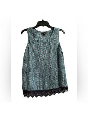 Ana Blue Summer Tank Top Camisole W/ Black Lace At Hem Womens Medium Sleeveless